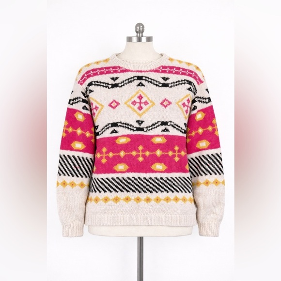 Forenza Sweaters - Vintage Forenza Sweater M Pink Geometric Knit 90s Chunky Ramie Cotton